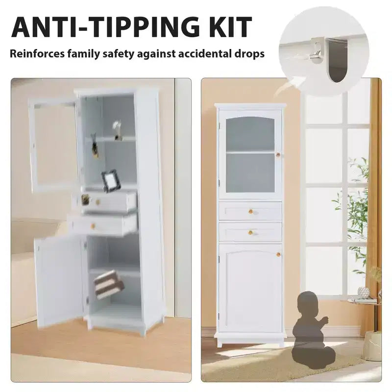 Meuble de Rangement Haut de Salle de Bain de 160 cm avec Portes en Verre, Deux Tiroirs et Étagères Réglables