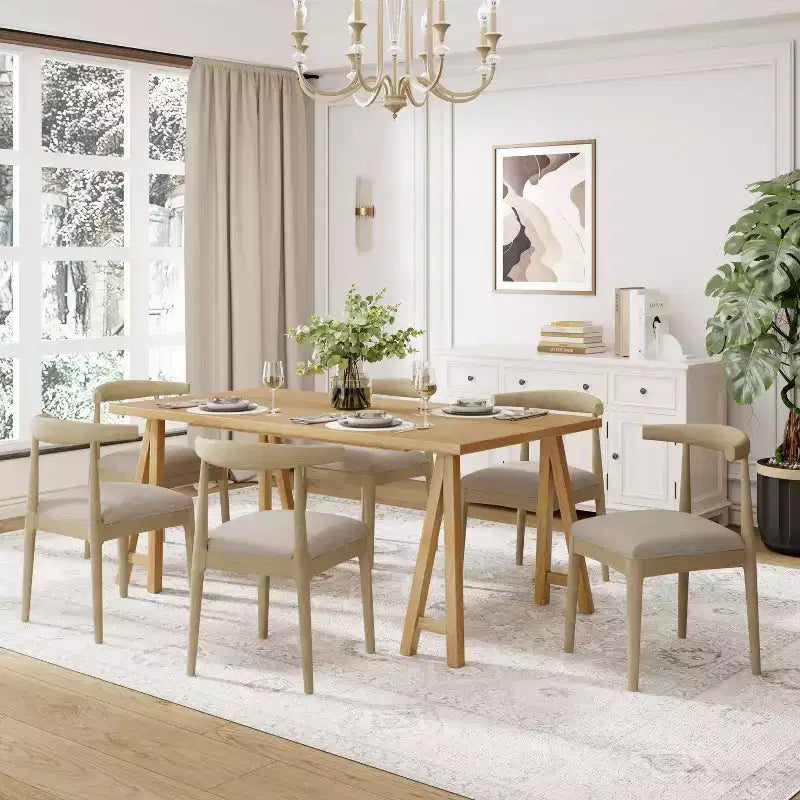 Christopher Knight Home Vanus 7 Pieces Mid-Century Modern Upholstered Rubberwood Dining Set