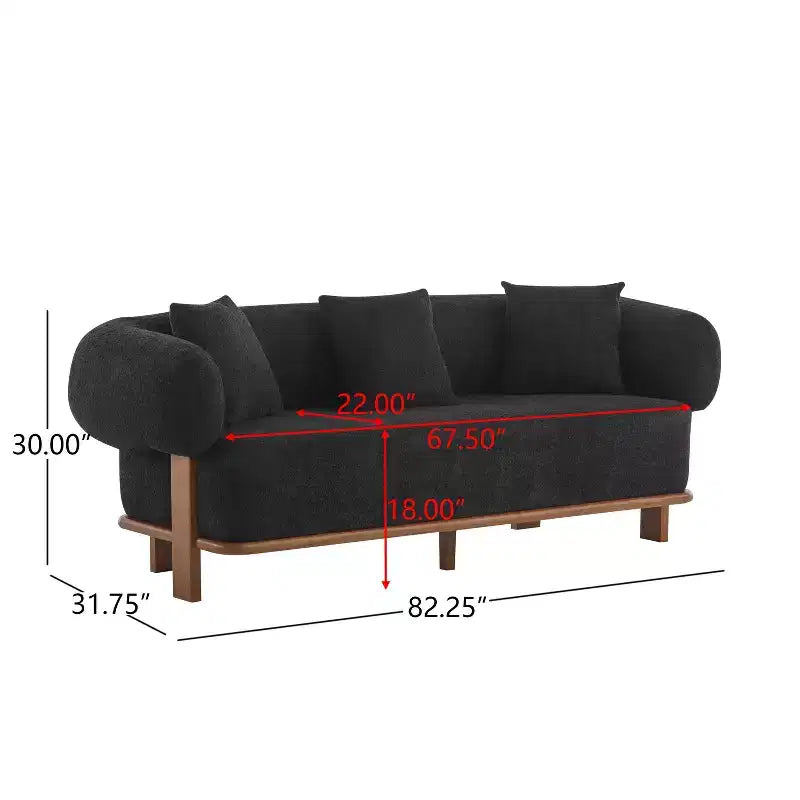 Canapé incurvé 3 places en tissu bouclé, avec coussins, Tadg 82, en hévéa (lot de 2)