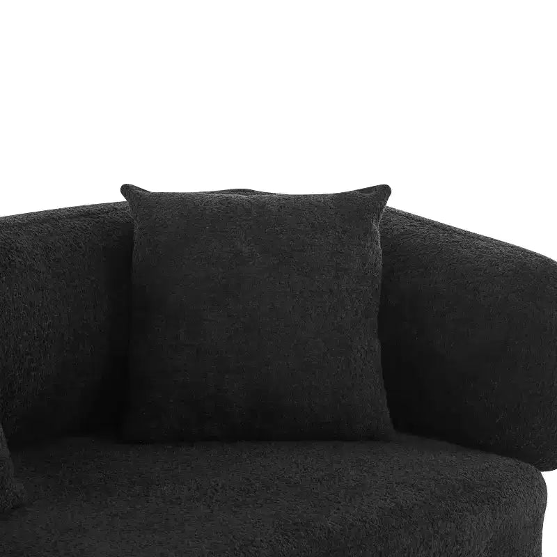 Canapé incurvé 3 places en tissu bouclé, avec coussins, Tadg 82, en hévéa (lot de 2)