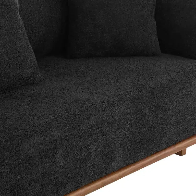 Canapé incurvé 3 places en tissu bouclé, avec coussins, Tadg 82, en hévéa (lot de 2)