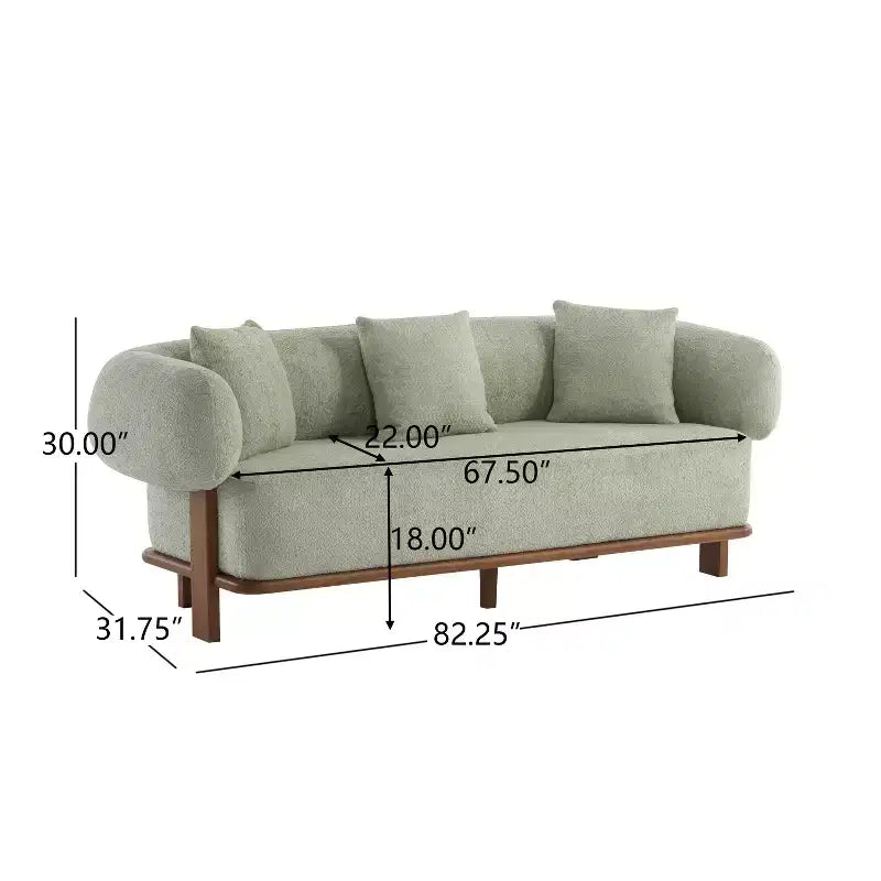 Canapé incurvé 3 places en tissu bouclé, avec coussins, Tadg 82, en hévéa (lot de 2)
