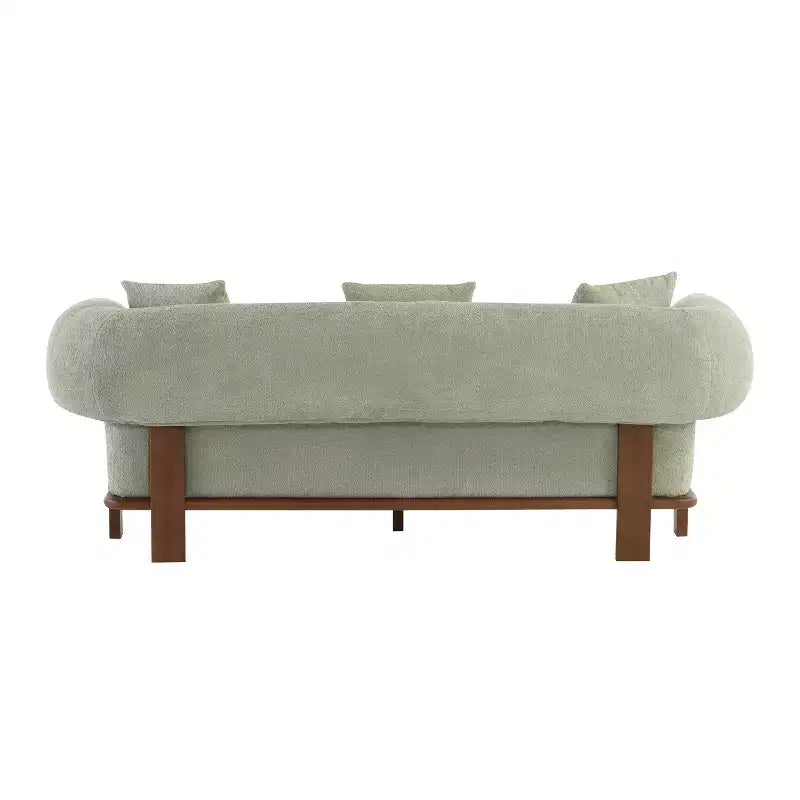 Canapé incurvé 3 places en tissu bouclé, avec coussins, Tadg 82, en hévéa (lot de 2)