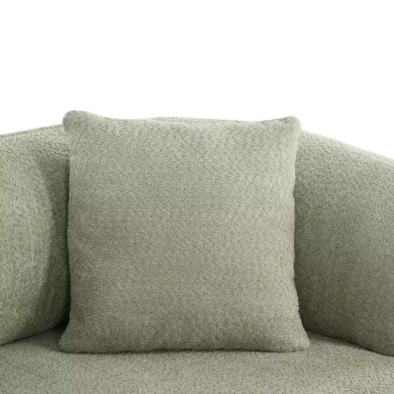 Canapé incurvé 3 places en tissu bouclé, avec coussins, Tadg 82, en hévéa (lot de 2)