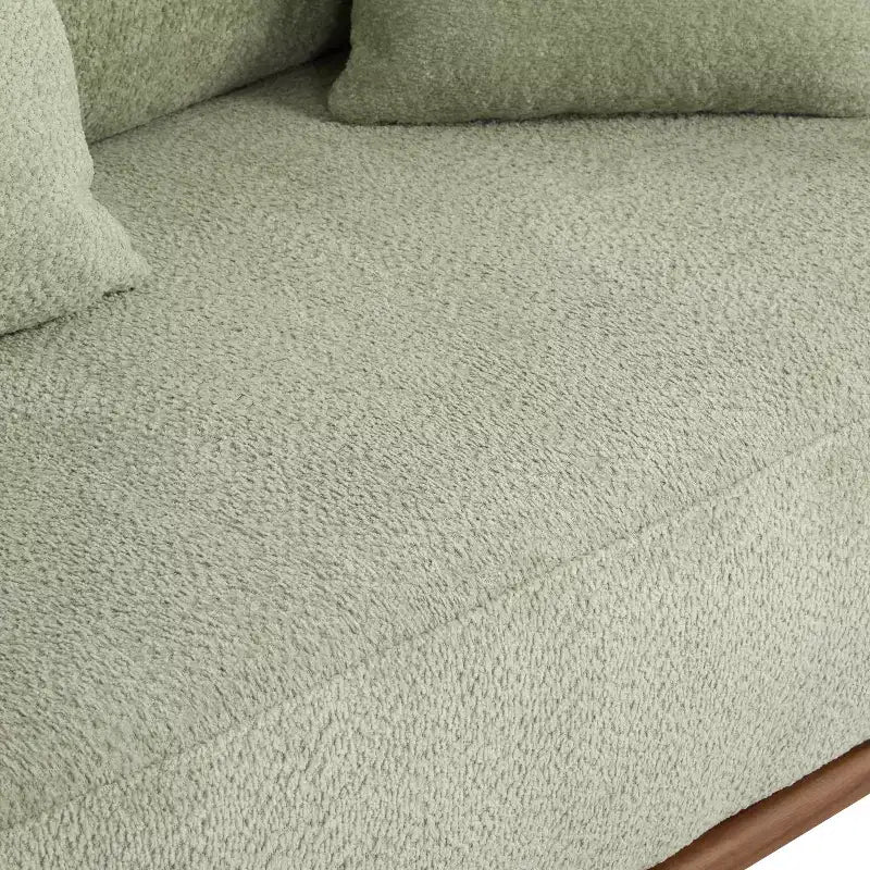 Canapé incurvé 3 places en tissu bouclé, avec coussins, Tadg 82, en hévéa (lot de 2)