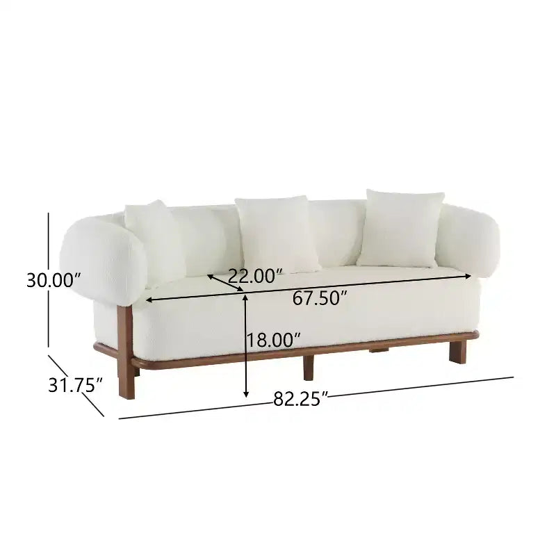 Canapé incurvé 3 places en tissu bouclé, avec coussins, Tadg 82, en hévéa (lot de 2)