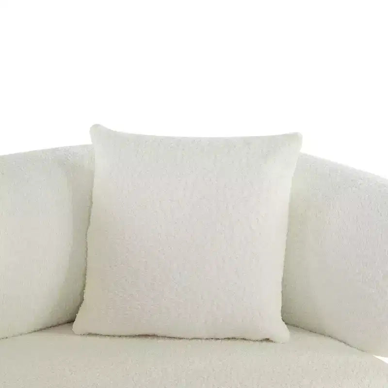Canapé incurvé 3 places en tissu bouclé, avec coussins, Tadg 82, en hévéa (lot de 2)