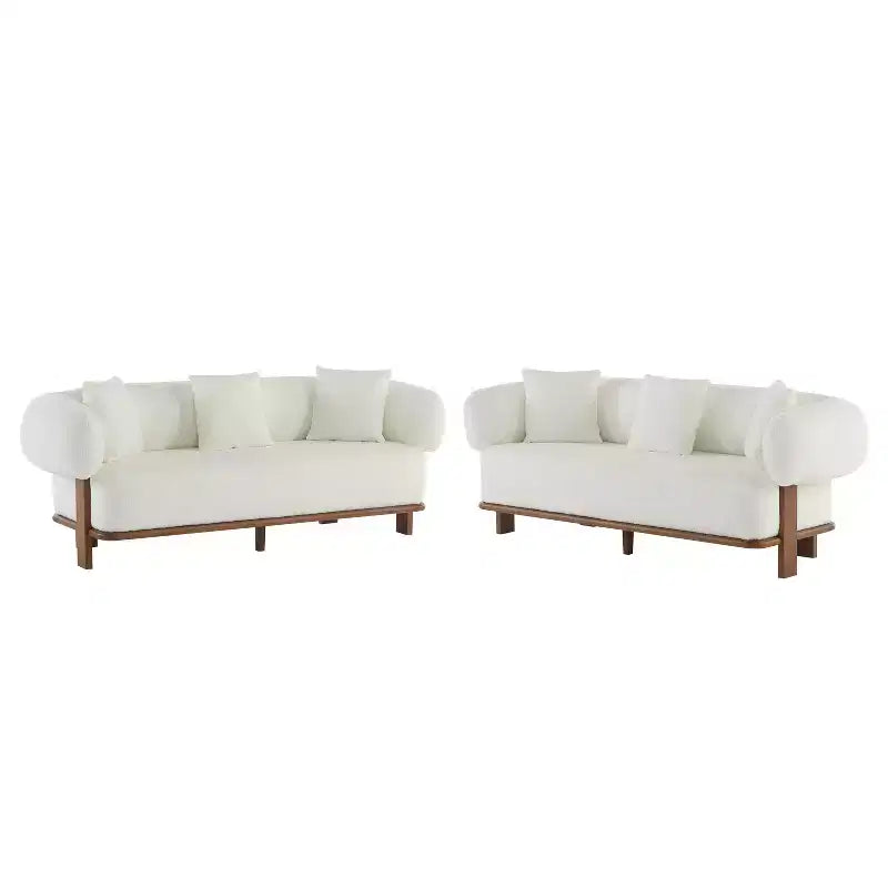 Christopher Knight Home Tadg 82 Rubberwood Boucle Upholstered 3 Seater Curved Sofa with Pillows (Set of 2)