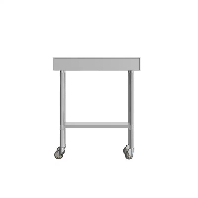 Table de préparation et de travail Reese 30 x 36 avec étagère supérieure en acier inoxydable, dosseret de 4 pouces, étagère inférieure réglable en acier galvanisé, 4 roulettes