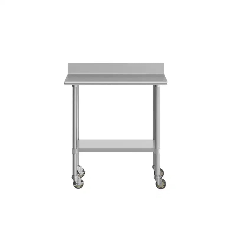 Table de préparation et de travail Reese 30 x 36 avec étagère supérieure en acier inoxydable, dosseret de 4 pouces, étagère inférieure réglable en acier galvanisé, 4 roulettes