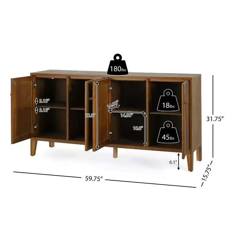 Vaisselier buffet moderne Vaughan avec quatre étagères et portes réglables