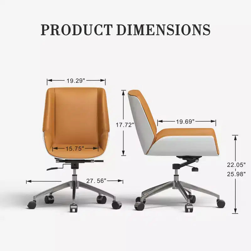Chaise de bureau pivotante Mid-Century Moderne avec dossier en bois courbé noyer et assise en similicuir Hauteur réglable et base roulante