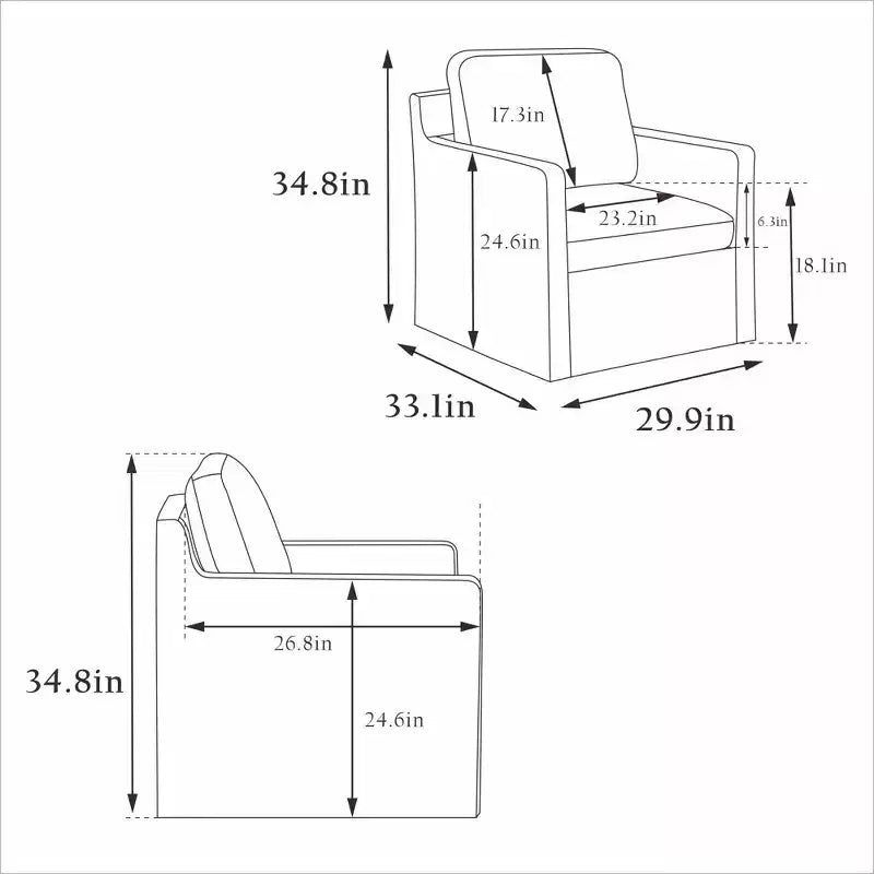 Fauteuil pivotant à 360 degrés avec coussin de dossier amovible 29.92 Fauteuil rembourré confortable pour salon, bureau, salle de repos