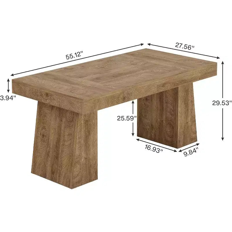 Table à manger en bois de 55 pouces pour 4-6 personnes, table de salle à manger rectangulaire avec pieds robustes