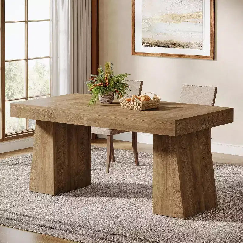 Table à manger en bois de 55 pouces pour 4-6 personnes, table de salle à manger rectangulaire avec pieds robustes
