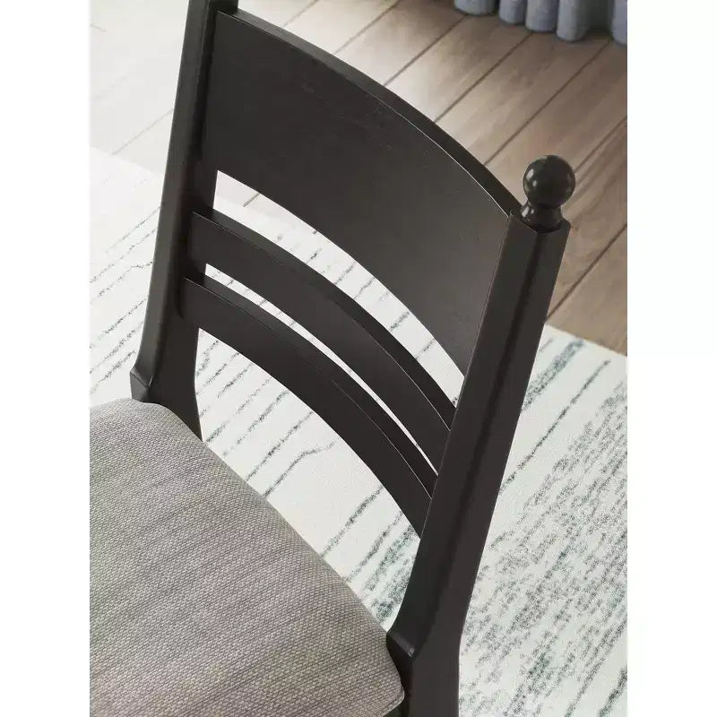 Tabourets de bar rembourrés Chadworth hauteur comptoir, lot de 2, structure en bois noir avec assise rembourrée en mousse grise