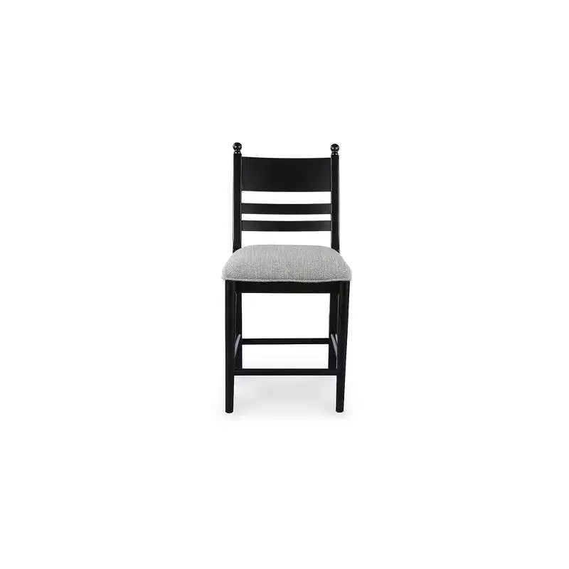 Tabourets de bar rembourrés Chadworth hauteur comptoir, lot de 2, structure en bois noir avec assise rembourrée en mousse grise