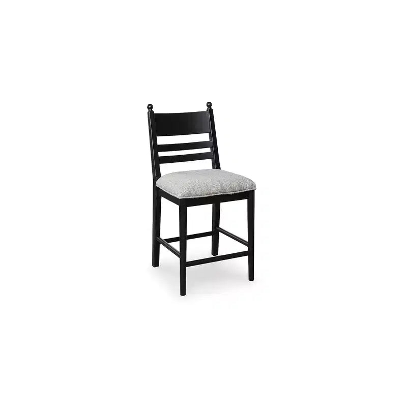 Tabourets de bar rembourrés Chadworth hauteur comptoir, lot de 2, structure en bois noir avec assise rembourrée en mousse grise