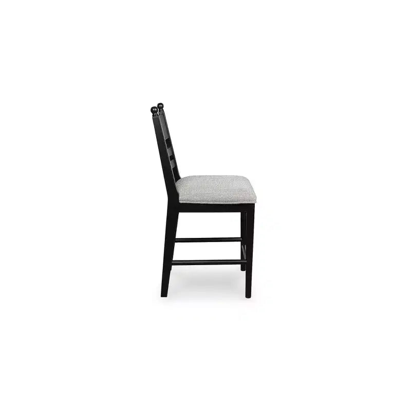 Tabourets de bar rembourrés Chadworth hauteur comptoir, lot de 2, structure en bois noir avec assise rembourrée en mousse grise