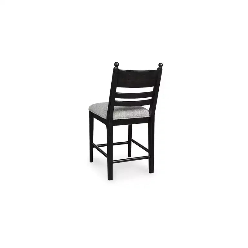 Tabourets de bar rembourrés Chadworth hauteur comptoir, lot de 2, structure en bois noir avec assise rembourrée en mousse grise