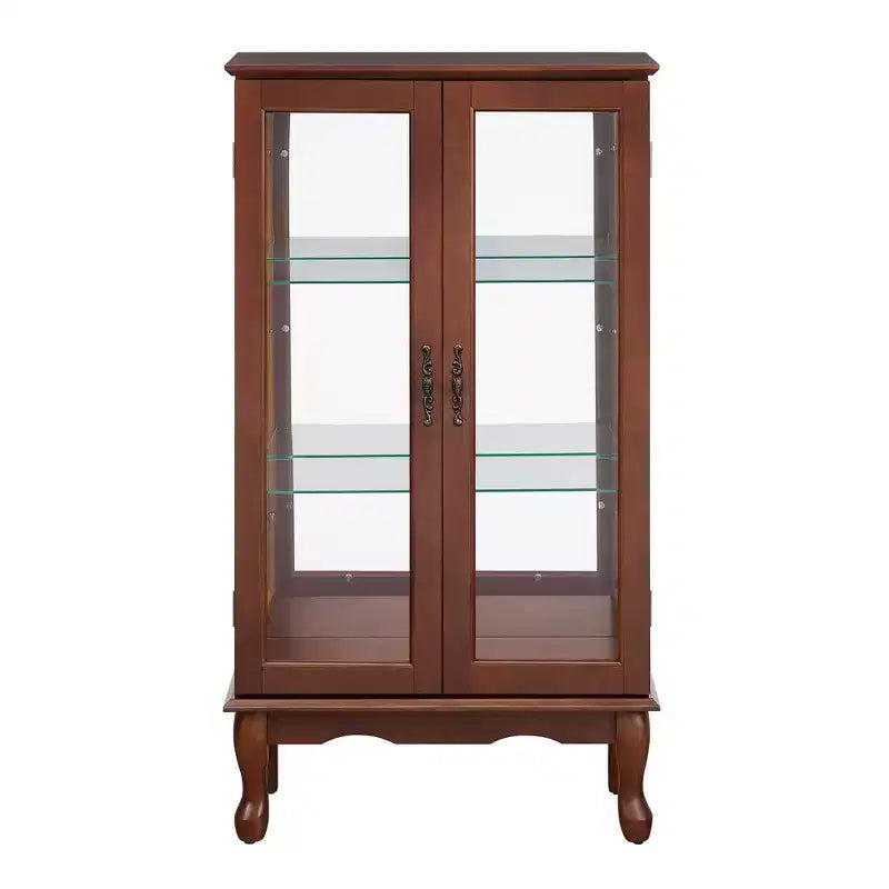 Vitrine en verre avec étagères réglables, portes en verre trempé et fond miroir, vitrine de présentation moderne pour salon et cuisine