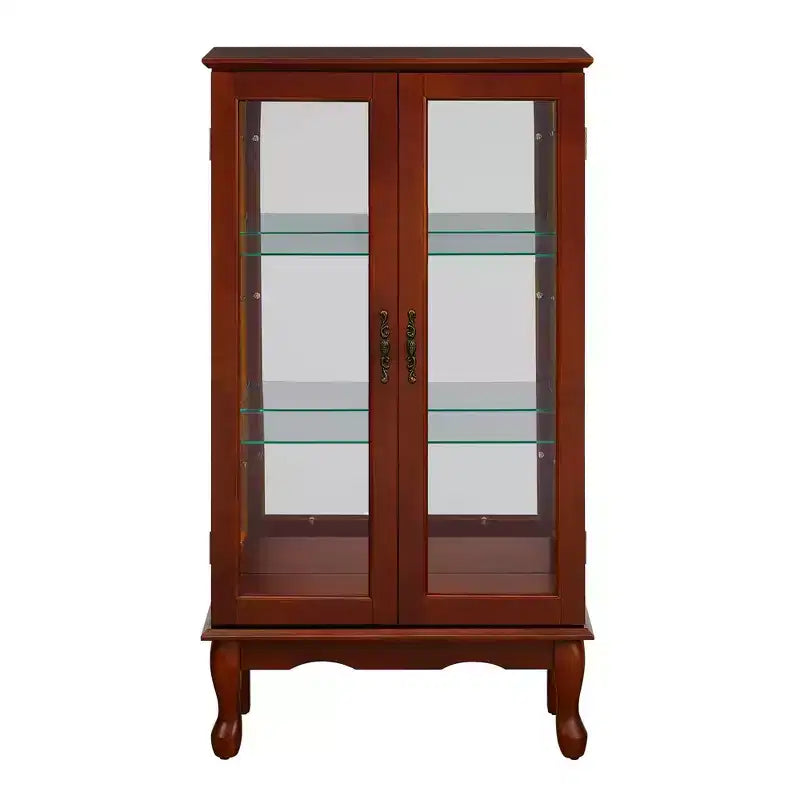 Vitrine en verre avec étagères réglables, portes en verre trempé et fond miroir, vitrine de présentation moderne pour salon et cuisine