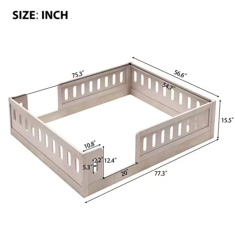 Lit de sol pleine grandeur avec barrière, lit Montessori en bois avec balustrades de sécurité pour garçons et filles