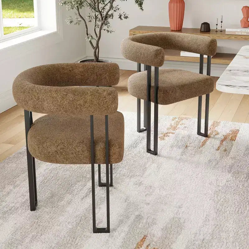 Lot de 2 chaises de salle à manger rondes modernes, chaises de salle à manger rembourrées avec assise coussinée et cadre en métal robuste