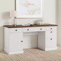 60 Home Office Desk, Fluted Executive Desk with File Drawers, Wooden Computer Desk with Charging Station for Study Room