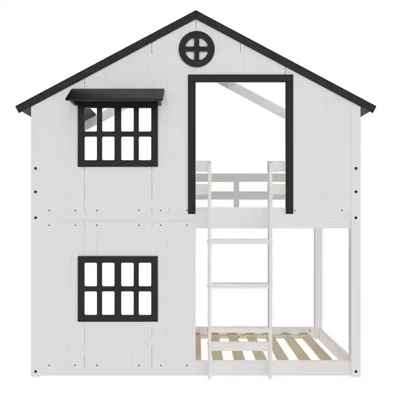 Lit superposé cabane jumeau sur jumeau pour enfants, lit superposé Montessori bas en bois, échelle facile d'accès à la couchette supérieure