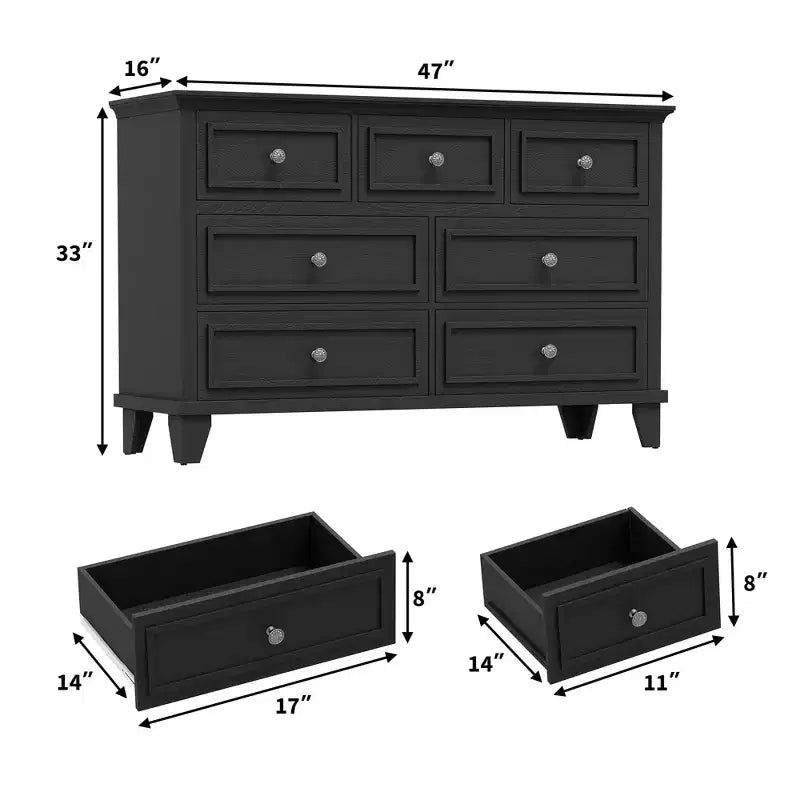Commode 7 Tiroirs, Grande Commode en Bois avec Poignées Métalliques, Meuble de Rangement/Meuble TV pour Chambre, Salon, Entrée