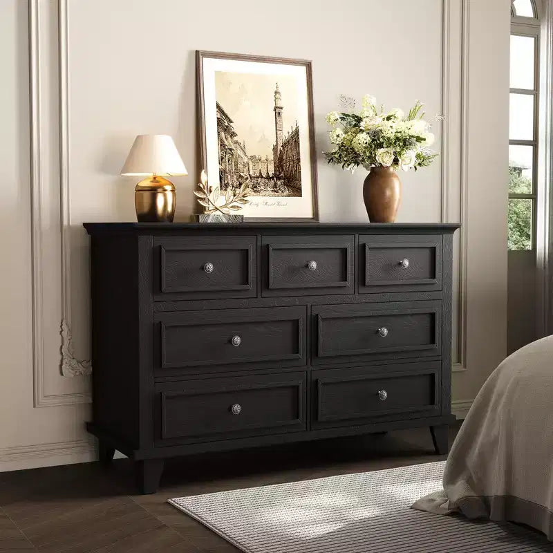 Commode 7 Tiroirs, Grande Commode en Bois avec Poignées Métalliques, Meuble de Rangement/Meuble TV pour Chambre, Salon, Entrée