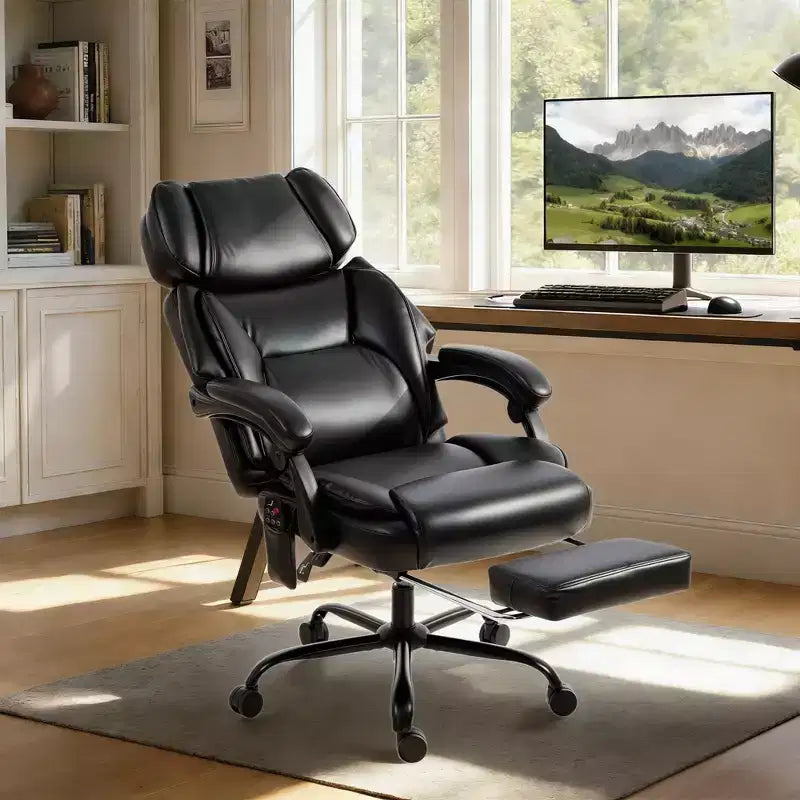Chaise de bureau de massage vibrant à dossier haut, fauteuil d'ordinateur inclinable chauffant avec repose-pieds, appuie-tête réglable