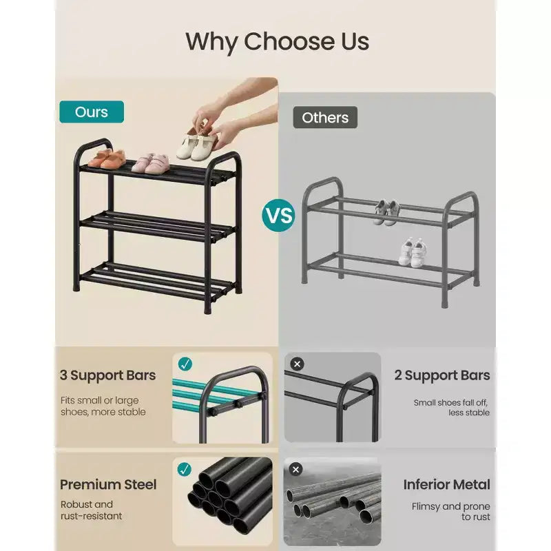 Étagère à chaussures extensible, organiseur de chaussures réglable, robuste et résistant, pour placard, entrée, salon, 3 niveaux, noir encre