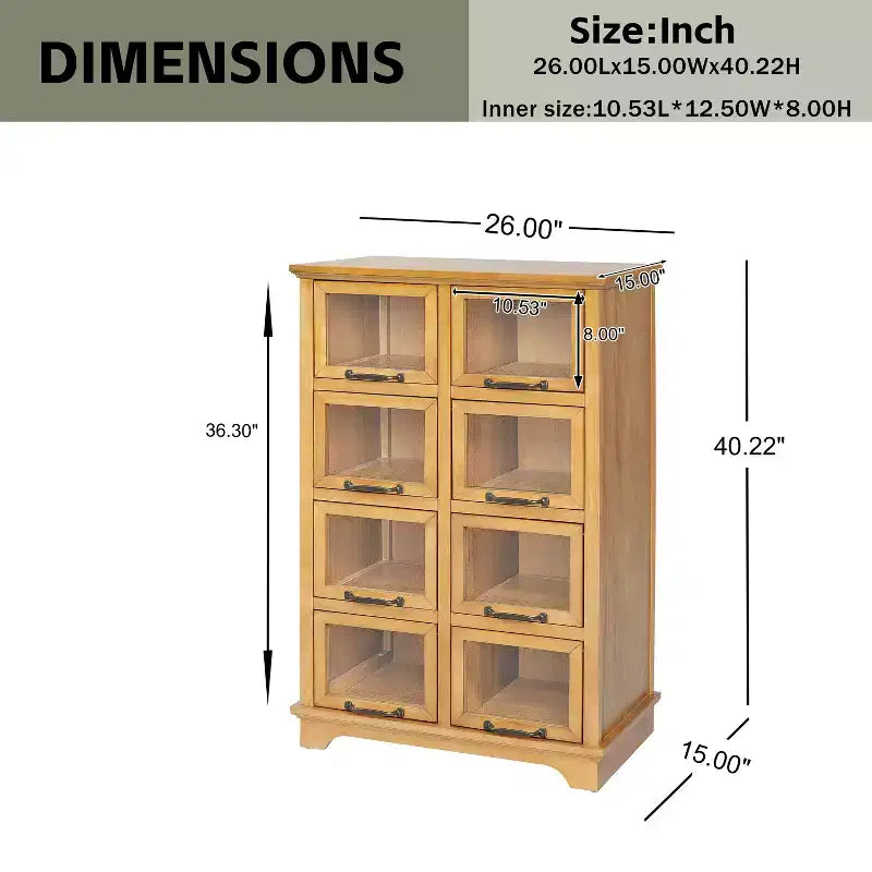 Meuble de rangement en bois Bradley Modern Farmhouse avec 8 portes vitrées