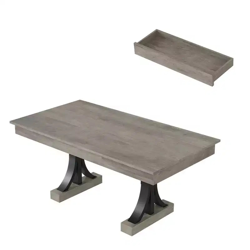 Table à manger 71 po pour 6-8 personnes avec 2 tiroirs, table de cuisine rectangulaire, table à dîner en bois avec cadre en métal