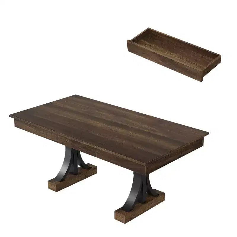 71 Dining Table for 6-8 with 2 Drawers, Rectangular Kitchen Table, Metal Frame Wood Dinner Table