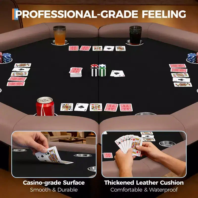 Table de poker pliante de 48 pouces, Table de jeu octogonale avec bords rembourrés, Porte-gobelets en acier inoxydable, Pieds repliables, 8 joueurs pour le Texas Hold'em