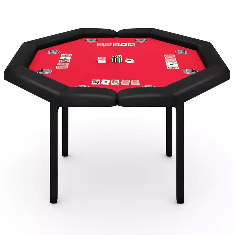 Table de poker pliante de 48 pouces, Table de jeu octogonale avec bords rembourrés, Porte-gobelets en acier inoxydable, Pieds repliables, 8 joueurs pour le Texas Hold'em