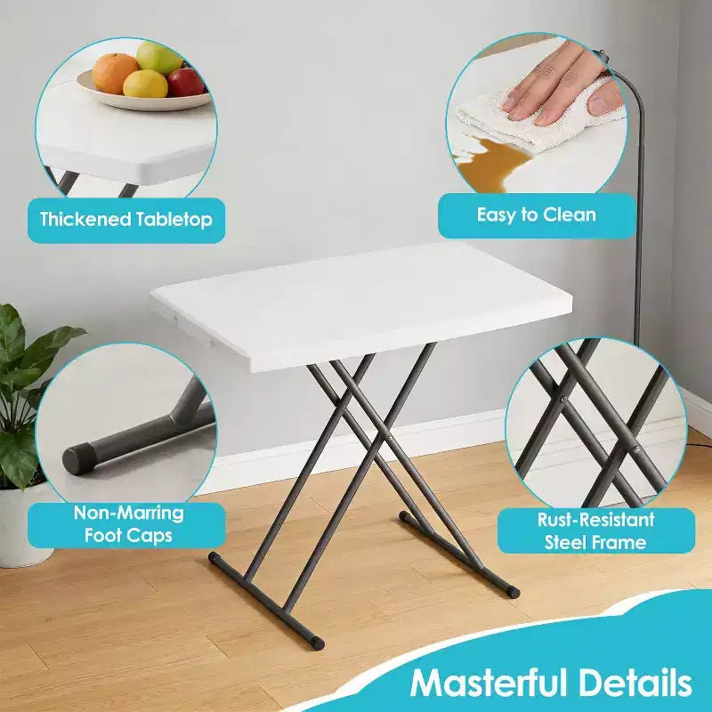 Table pliante de 76 cm, table utilitaire pliable pour petits espaces, petit bureau de hauteur réglable, plateau TV pour ordinateur portable, canapé, camping, blanc