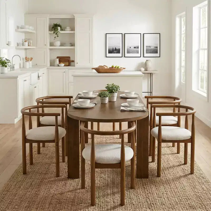 Ensemble table à manger ovale 7 pièces pour 6 personnes, grand ensemble table de cuisine de 180 cm avec 6 chaises de salle à manger rembourrées, noyer