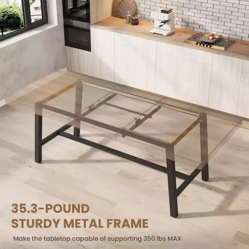 Table à manger industrielle extensible de 160 à 210 cm. Table de cuisine rectangulaire extensible pour 6-8 personnes. Cadre en métal pour salle à manger.