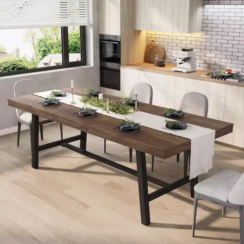 Table à manger industrielle extensible de 160 à 210 cm. Table de cuisine rectangulaire extensible pour 6-8 personnes. Cadre en métal pour salle à manger.
