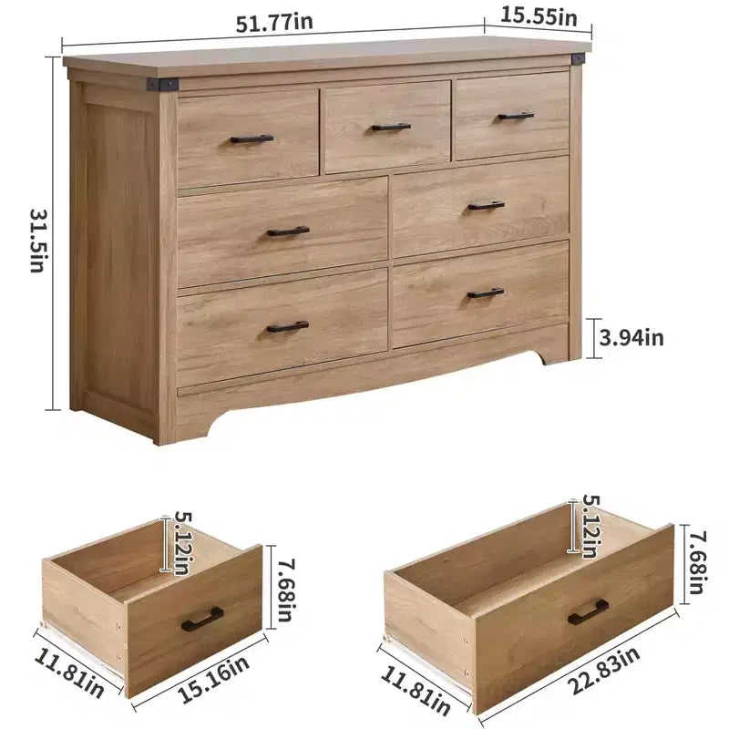 Commode de chambre à 7 tiroirs de style ferme, commodes de 79,8 cm de haut, commode rustique en bois avec poignée en métal, organisateur de rangement pour chambre.